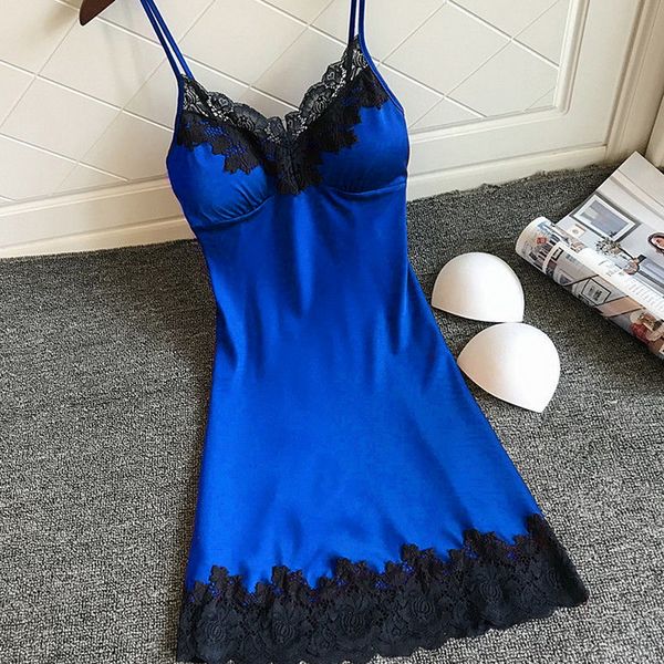 

3pieces/lot women nightgowns satin lace lingerie summer v-neck sleeveless night dress sleepwear dress chest pad nightgown, Black;red