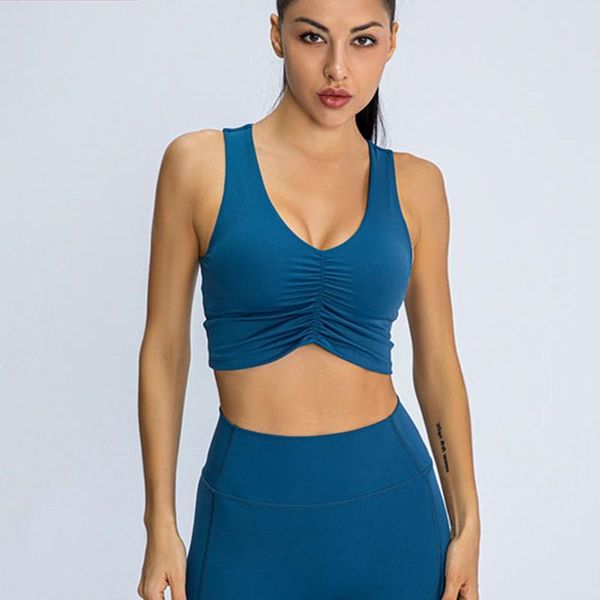 

folds design shockproof sports bra vest-style yoga underwear fitness activewear racerback running workout bra for women gym, White;black