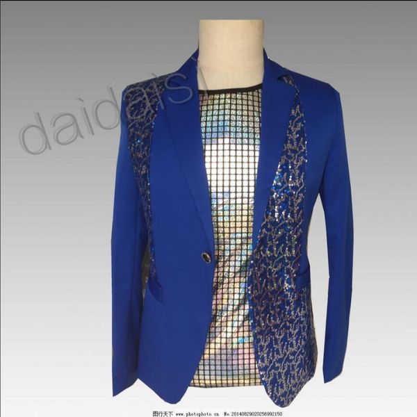 

2020 blazers groom's lantejoulas suit the blue men's nightclub dj singer jacket male stage attire m-3xl new t50e, White;black