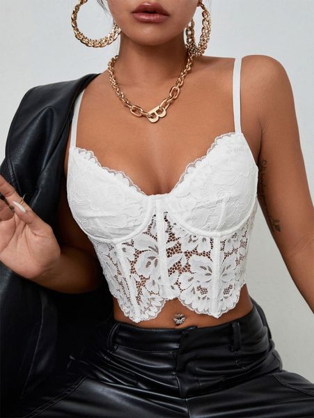 

bustier crop lace cami a6fh#, White