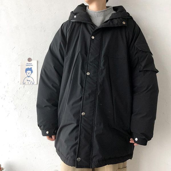 

winter cotton padded jacket men's parka warm fashion casual hooded coat men street wear loose korean short coat mens clothes1, Black