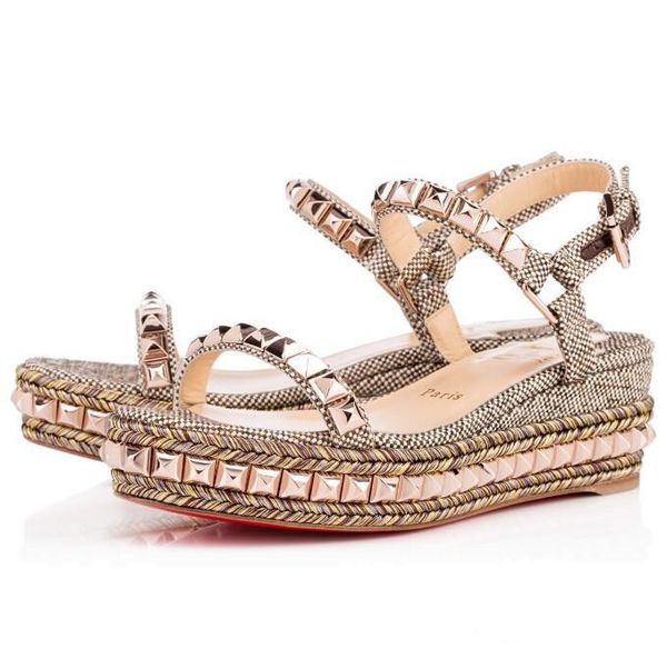 

perfect red bottom madmonica braided rope wedge ankle strap spikes gladiator sandals ladies summer sandals high heels eu35-42, Black