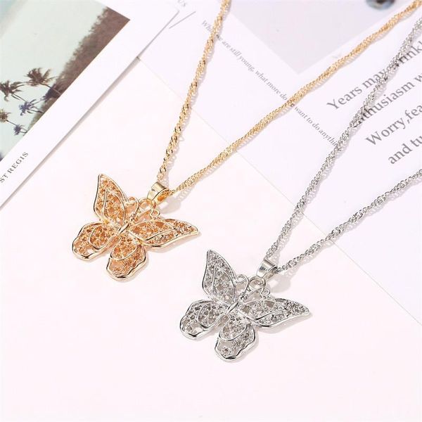 

2021 fashion hollow butterfly necklace alloy pendant chain necklaces party gold female girl as a gift, Silver
