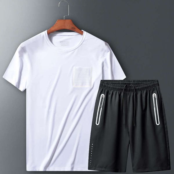 

sports suit running fast dry clothes loose casual sportswear men's summer fitness short sleeve fat big, Gray