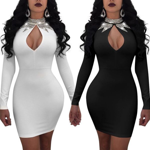 

designer women dress deep turtleneck squined bandage bodycon black friday 2021 deals, White