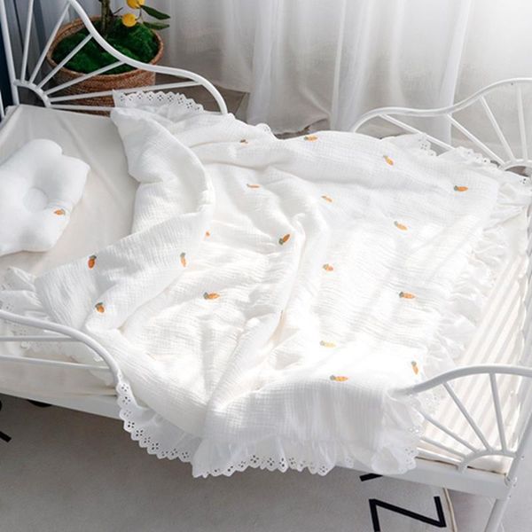 

comforters & sets cotton crinkle muslin thin quilt with falbala for kids cute winter blankets children items 120x150cm