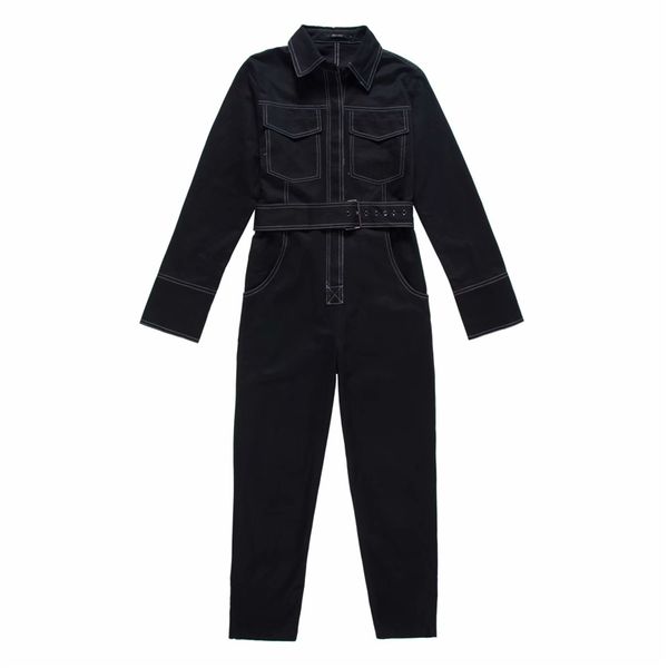 

2021 new streetwear coveralls long sleeve combinaison female white autumn ladies pocket cargo overalls i6hv, Black;white