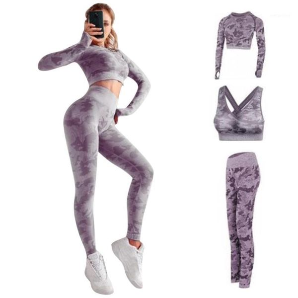 

yoga outfits women 3 pieces set seamless fitness sports suits long sleeve crop shirts high waist running leggings workout pants1, White;red