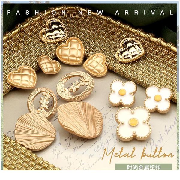 

love heart gold metal buttons for clothing gift flower botones decorative button on clothes needlework dress coat des jlltct, Blike;white
