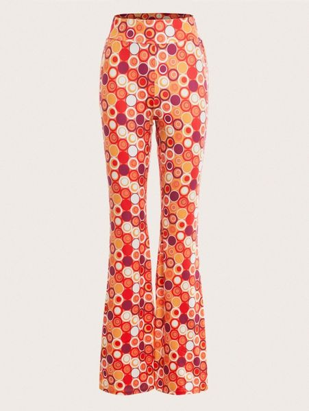 

allover print flare leg pants c7n0#, Black;white