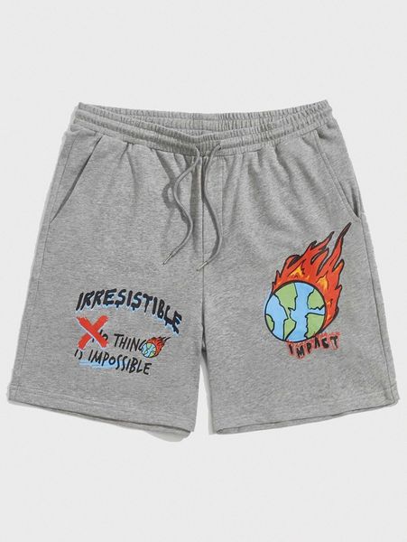 

men slogan & basketball graphic track shorts m6xh#, Black
