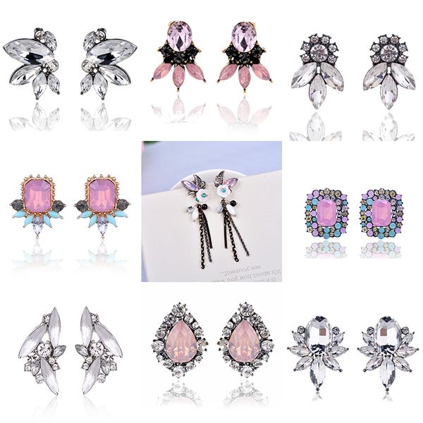 

stud lubov beautiful flower statement crystal stone women earrings rhinestone inlaid gold color metal piercing, Golden;silver