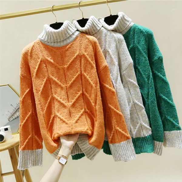 

sweaters for women knitting winter turtleneck pullovers gray orange green sweet winter clothes korean casual loose sweater1, White;black