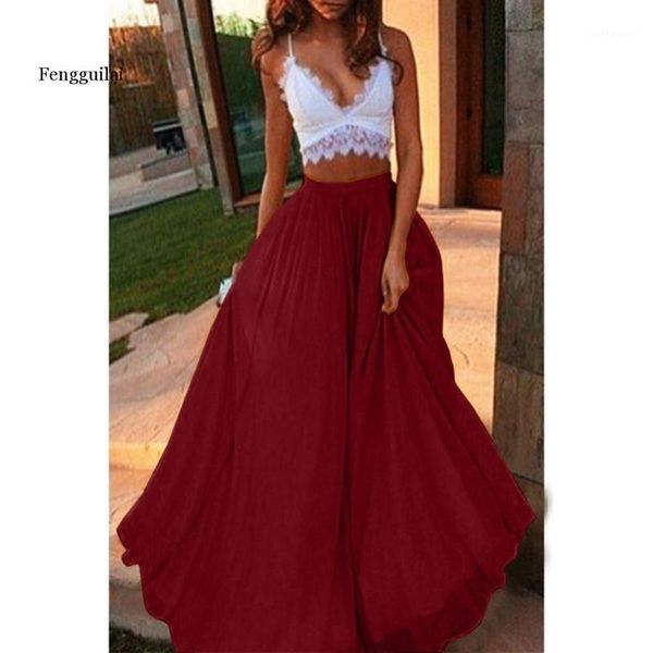 

women skirt summer fashion long hippie spring casual solid color midi skirt chiffon skirts daily1, Black