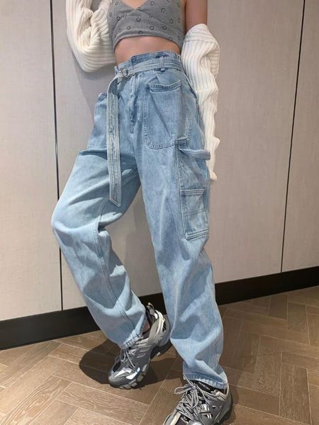 

2020fw autumn new women loose denim pants ladies high waist jeans cowboy trouse gdnz 9.20, Blue
