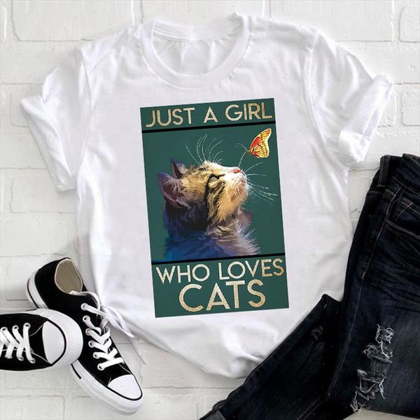 

women cute cat short sleeve cute trend style funny printing animal clothes print tshirt female tee ladies graphic t shirt, White