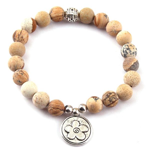 

fashion beautiful 8mm natural stone wrist flower charm bracelet, Golden;silver