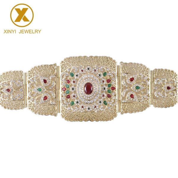 

european style exquisite rhinestone gold belt with hollowed-out flower crystal long sleeve belly chain lady metal belt y200424, Black;brown