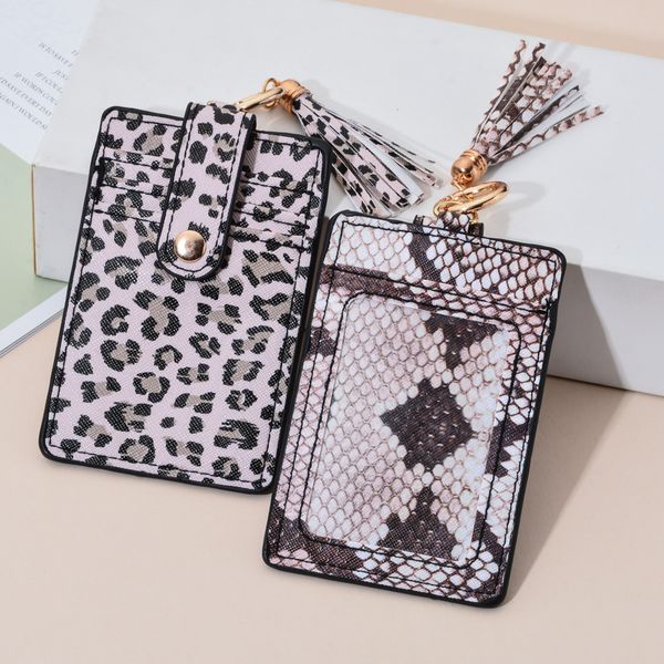 

pu leather tassel keychain with id card holders credit card wallet key chains fashion leopard key rings for women kimter-c393fz