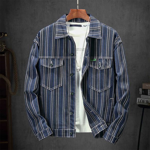 

chinese style denim coat men's fashion brand personalized super popular in autumn, versatile plaid jacket, Black;brown