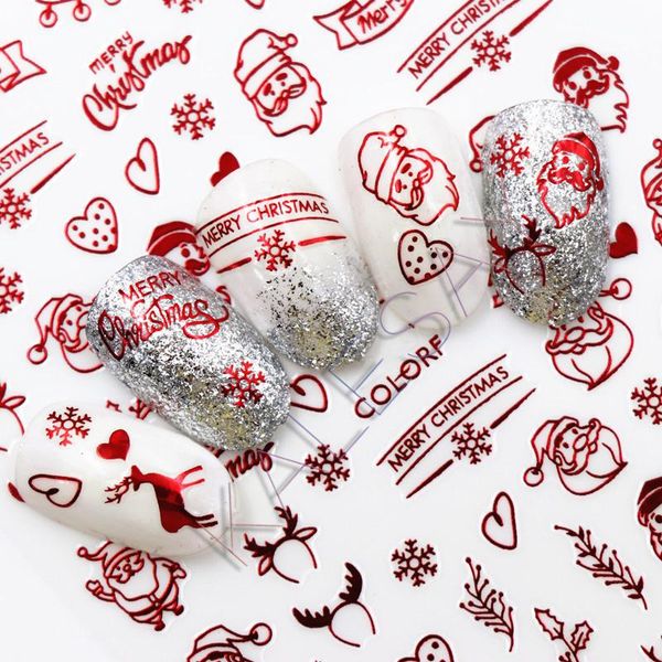 

stickers & decals merry christmas 3d nail art sticker manicure santa claus sleigh elk stockings snow for design, Black