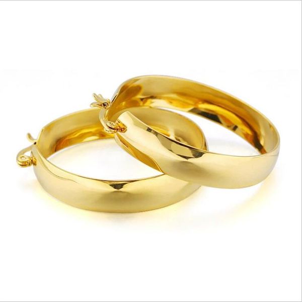 

he21 titanium hyperbole big hoop earrings circle shape 316l stainless steel earring ip plating no fade allergy free, Golden;silver