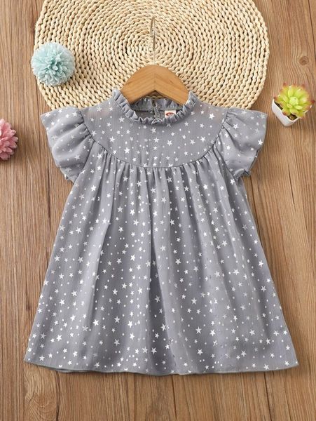 

baby star print butterfly sleeve dress she, Red;yellow