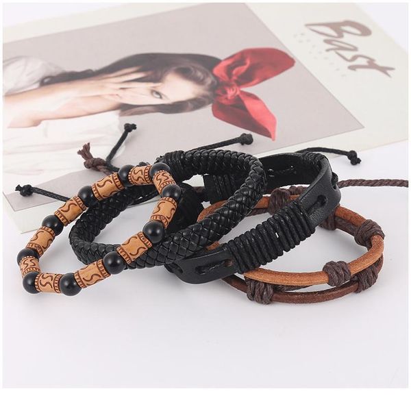

eif dock vintage brown wood bead multilayer leather bracelet bangle woman retro charm bracelets 2020 pulseira qylgda