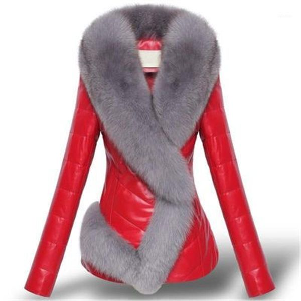 

women's fur & faux winter leather coat padded cotton clothing female imitation collar short section slim stitching tide h005711, Black