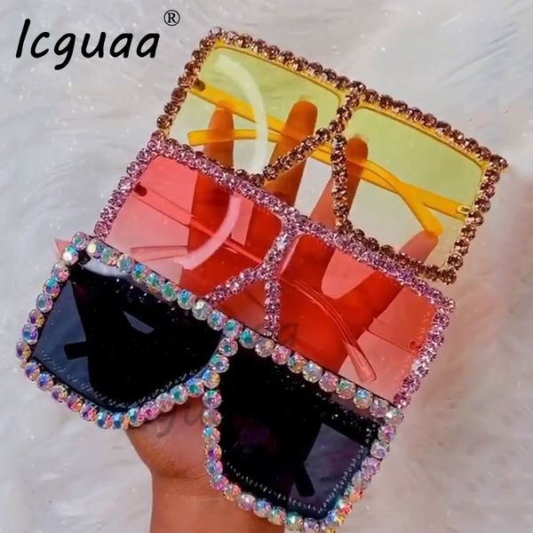 

крупногабаритные кристалл солнечные очки женщин площади очки bling rhinestone солнцезащитные очки для женщин дизайнерская shade uv 400, White;black