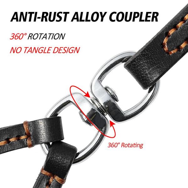 

double dog leash genuine leather dual dog leash 360 swivel no tangle walking & training leash for two dogs sof bbyahx