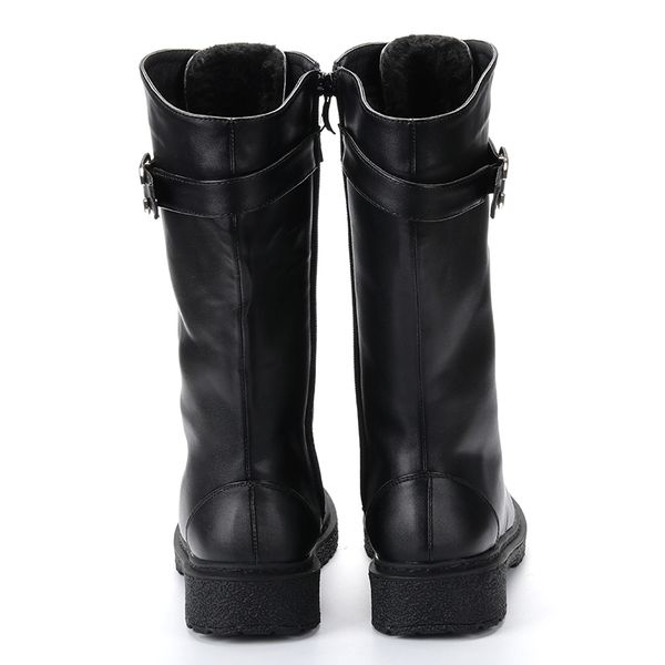 

ta jiang fashion warm plush winter mid-calf for women leather lace-up autumn zip motorcycle boots shoes woman y200115, Black