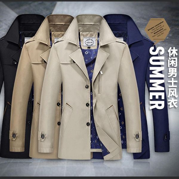 

2020 trench coat new style men mature cool business fold-down collar solid color mid-length korean casual version winter overcoa, Tan;black