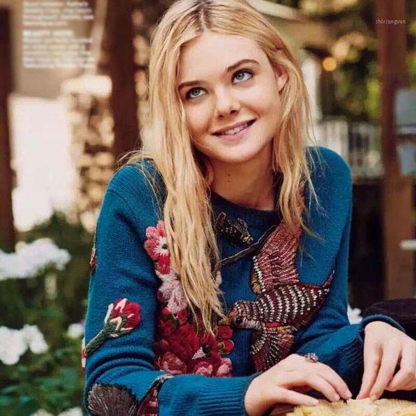 

ky&q 2017 winter christmas runway women design beading bird embroidery vintage blue pullovers and sweaters jumper1, White;black