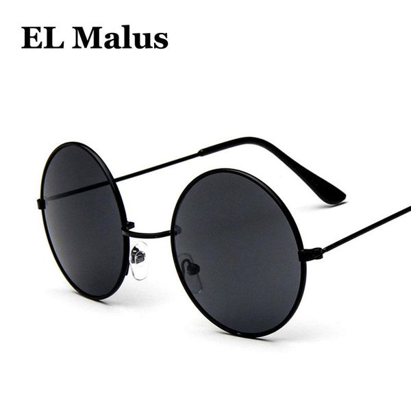 

[el malus]round frame sunglasses men women retro vintage gold black lens sun glasses uv400 male female metal eyewear driving, White;black