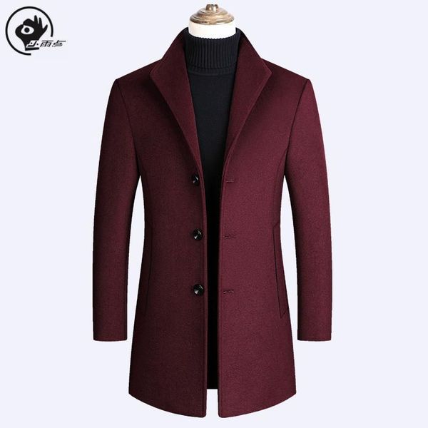 

men's wool & blends little rain jacket men 2021 business casual brand solid color male long windbreaker winter coat, Black