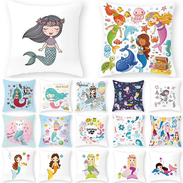

cartoon mermaid decorative cushions pillowcase polyester cushion cover throw pillow 45*45 sofa decoration pillowcover 40878