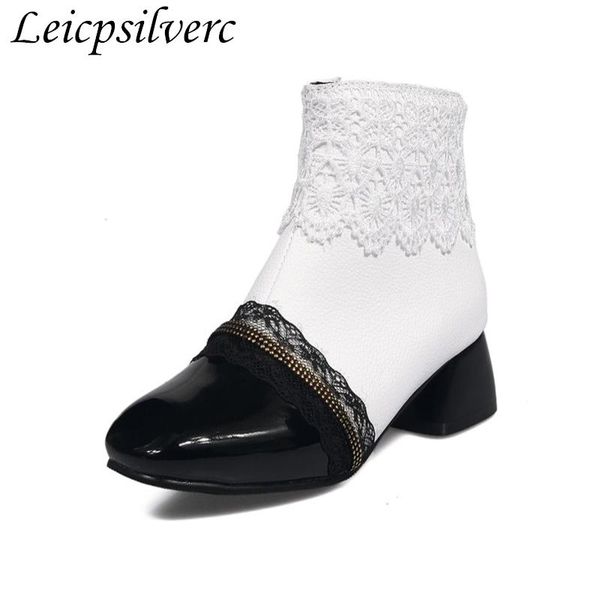 

autumn new thick heel middle heel collage short canister women boots lace single boots plus size 35-43, Black