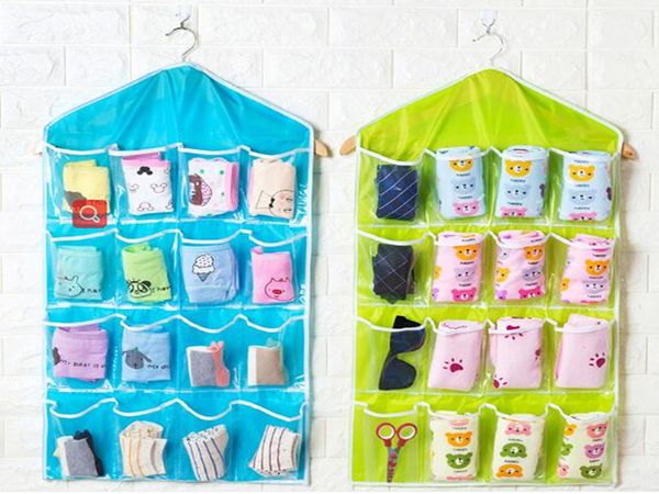 

16 pockets thick multifunction clear socks bra cosmetic underwear sorting storage door wall hanging closet organizer bag