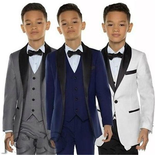 Boys Tuxedos обед костюмы трех частей маленький мальчик костюм черный шаль отворачистка формальные костюмы смокинг дети детский формальный износ (куртки + жилеты + брюки)