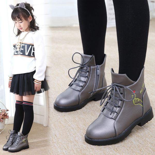 

black martin snow boots pu kids leather winter baby girls warm cotton shoes