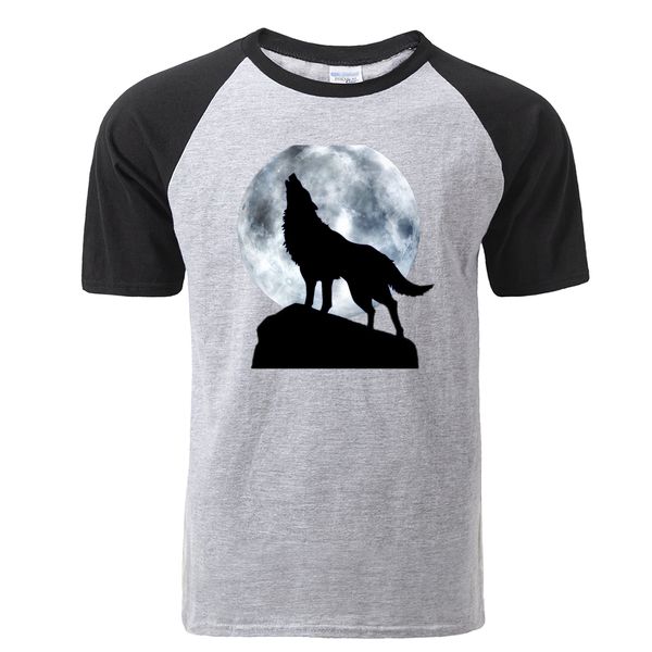

fashion moon wolf print raglan casual summer short sleeve hip hop harajuku streetwear hooded sweatshirt hoodie men t shirt