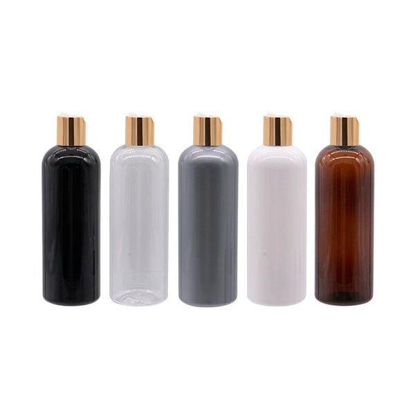 

300ml empty round plastic bottle containers gold press cap shampoo washing cleaning packaging bottles aluminum disc cover
