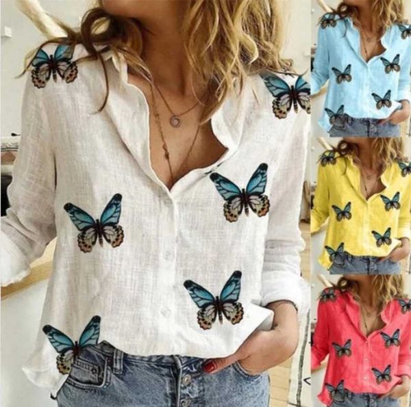 

s-5xl new casual irregular long sleeve printed slim women's shirt fashion casual plus size women clothing blouse lapel shirt, White