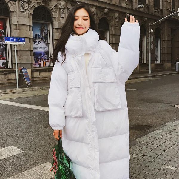 

women winter long coats parka oversized solid jackets vintage female loose casual thick warm down parkas cotton padded outwears1, Black