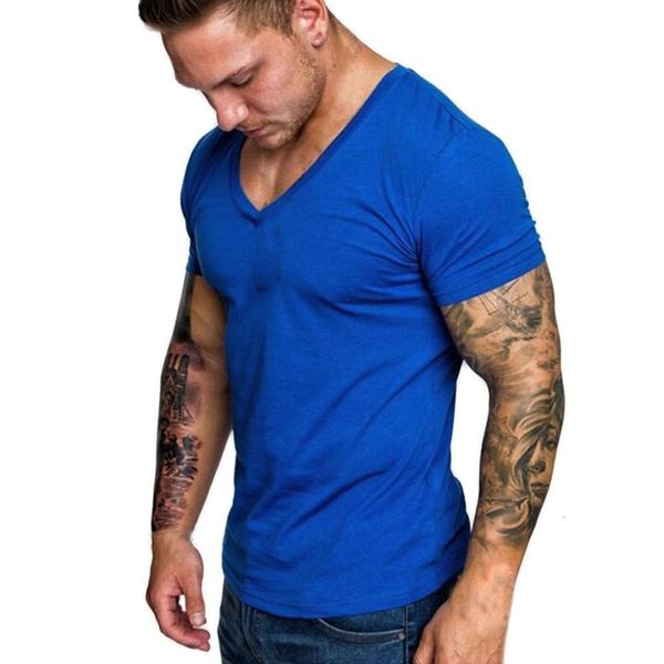 

goods in great demand2019 new summer solid men's t-shirt fashion v neck short sleeve t shirt men clothing trend casual slim fit tees, White;black