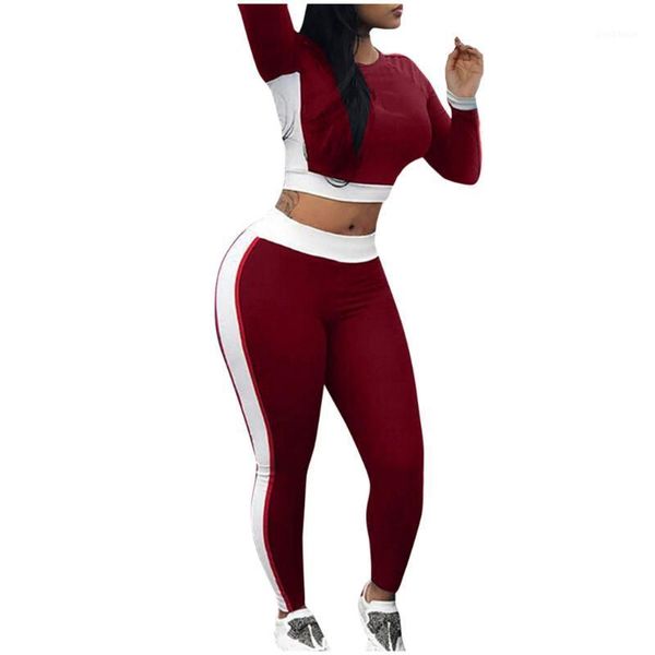 

gym clothing fashion women leakage navel casual solid sports set long sleeve sport +long pants trainning sets 2021 #31, White;black