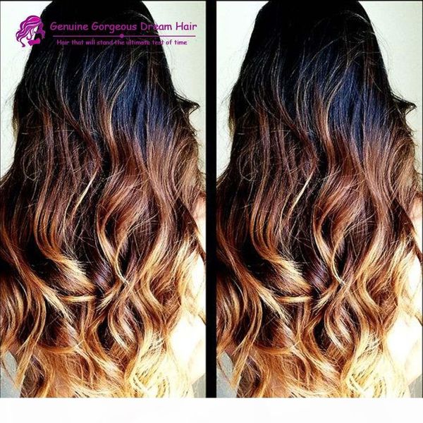 

#1b 33 27 three tone ombre full lace wigs human hair 130% density ombre lace front wig bleached knots with baby hair, Black;brown