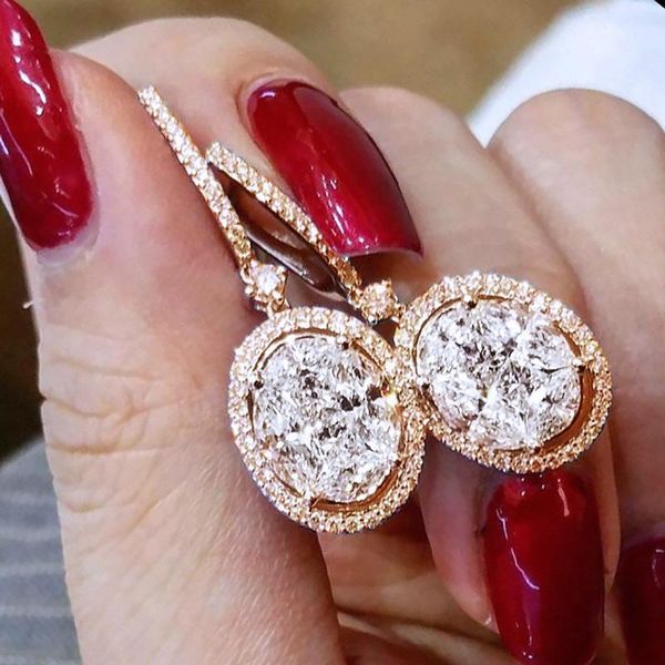 

Cute Female White Crystal Drop Earrings Vintage Gold Silver Color Wedding Earrings For Women Luxury Big Oval Dangle