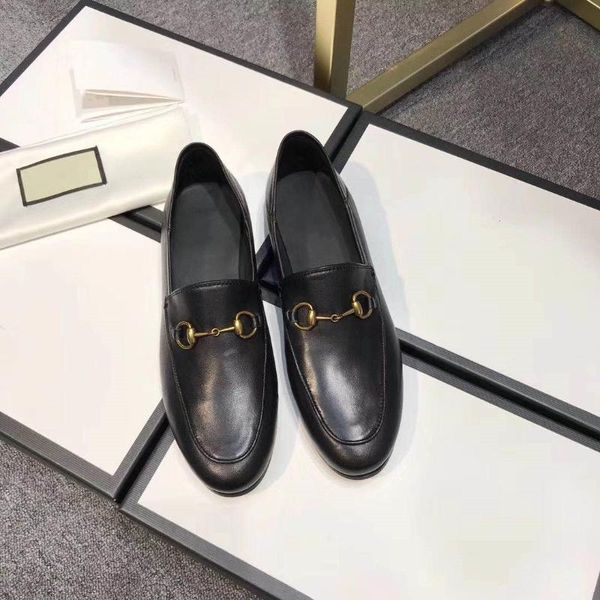 

gc comfortable wear-resistant fashion british style horse buckle retro metal shallow flat shoes convenient 2020 shoes for women, Black